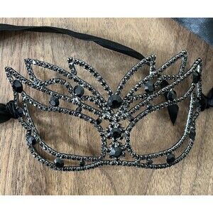 Vintage Gothic Masquerade Mask Black Rhinestone Crystals Metal Dark Fairy